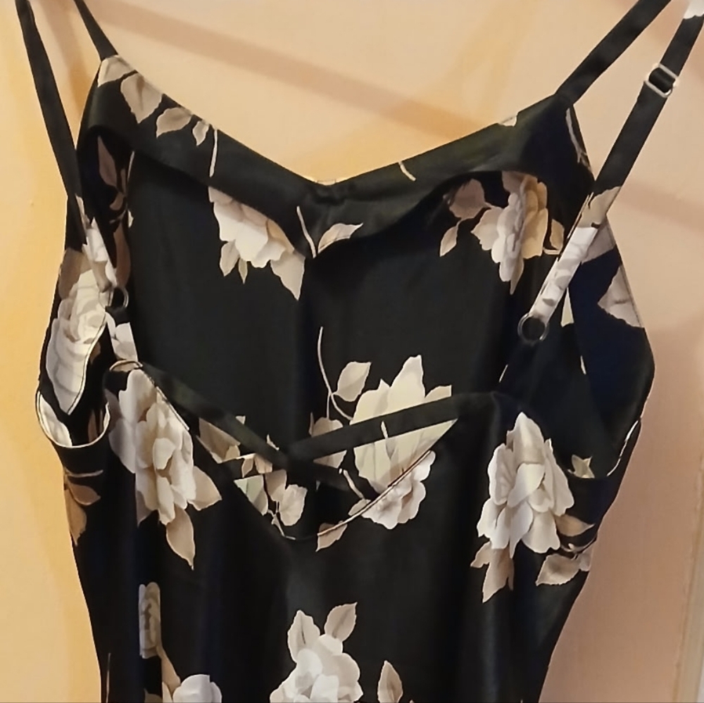 Talbots Women's Med.Black Maxi Dress with Cream Floral Design